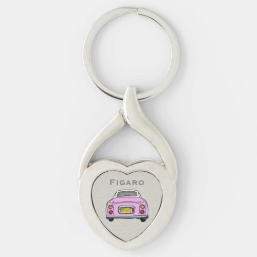 Figarations Pink Figaro Car Monogram Silver Heart Keychain