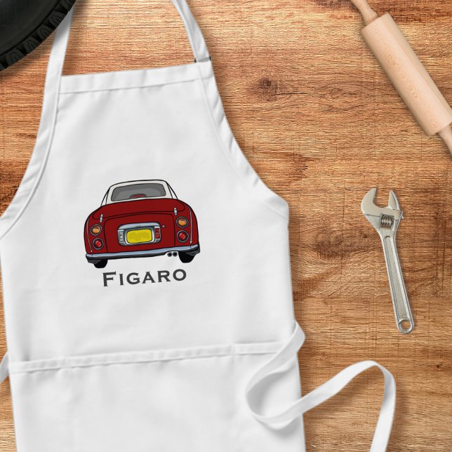Figarations Red Figaro Car Name Garage Apron (A red figaro apron perfect for the kitchen or garage. Add your name!)