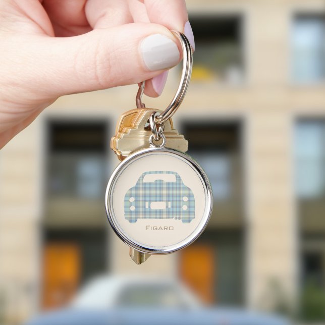 Figarations Tartan Car Figaro Driver Name Silver Keychain (Fun figgy key ring for your figaro car. Just add your name)