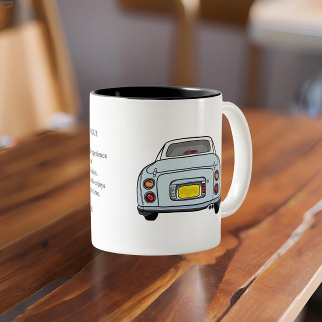 Figarations Tokyo Quote Pale Aqua Figaro Car Two-Tone Coffee Mug (Perfect mug for those that like to savour life one day at a time.)