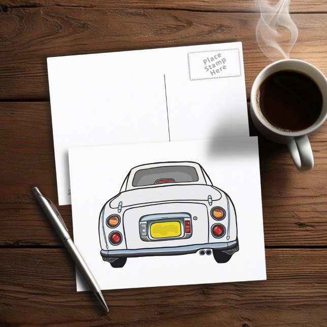 Figarations White Figaro Car Postcard (A fun white figaro postcard just for you)