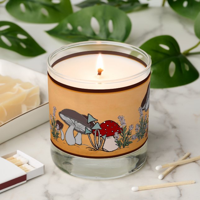 figdewdrop Caterpillar & Mushroom Fungi Candle lid (Lit)