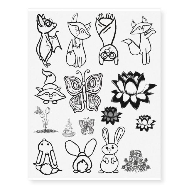 figdewdrops outlined art Temporary Tattoos (Front)