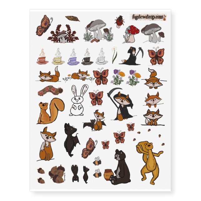 figdewdrops temporary tattoo sheet (Front)