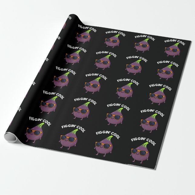 Figgin Cool Funny Fig Food Pun Dark BG Wrapping Paper (Unrolled)