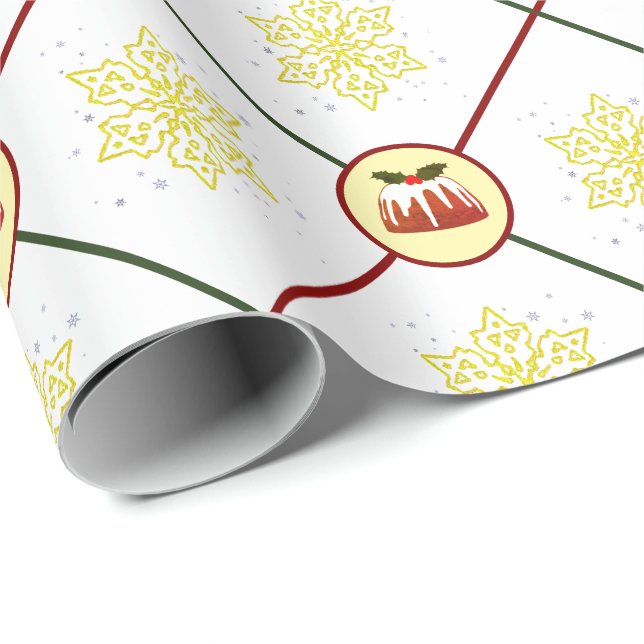 Figgy Pudding and Gold Snowflakes Christmas Wrapping Paper (Roll Corner)