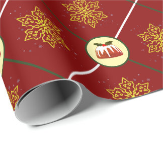 Figgy Pudding and Gold Snowflakes Christmas Wrapping Paper