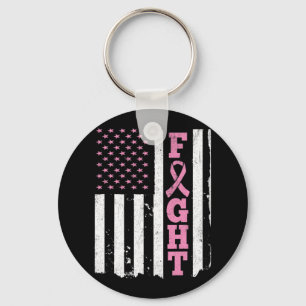 Fight American Flag Breast Cancer Awareness  Keychain