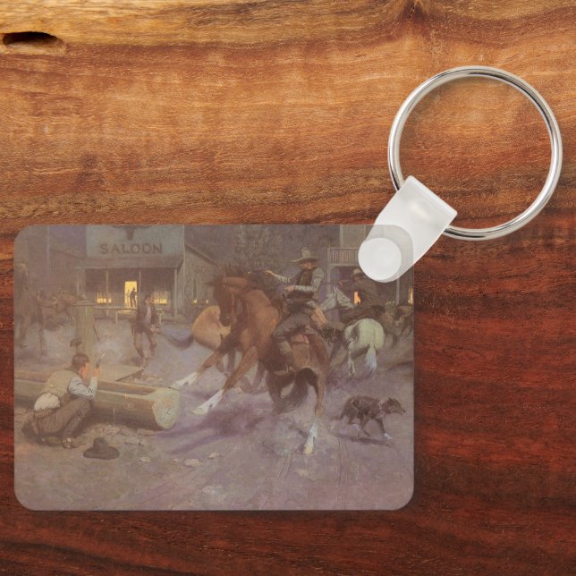 Fight at the Roundup Saloon by Bill Gollings Keychain (Front)