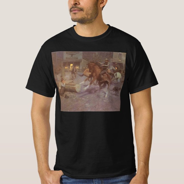 Fight at the Roundup Saloon by Bill Gollings T-Shirt (Front)