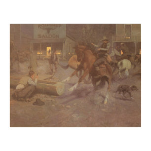 Fight at the Roundup Saloon by Bill Gollings Wood Wall Art