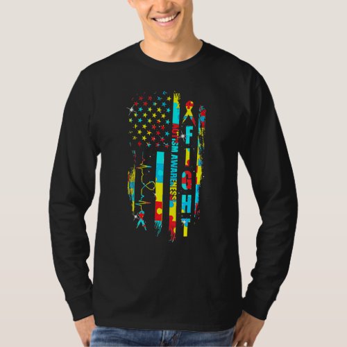 Fight Autism Awareness American Flag Stethoscope N T_Shirt