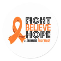 Fight Believe Hope - Leukemia Classic Round Sticker