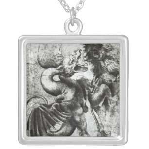 Fight between a Dragon and a Lion Silver Plated Necklace
