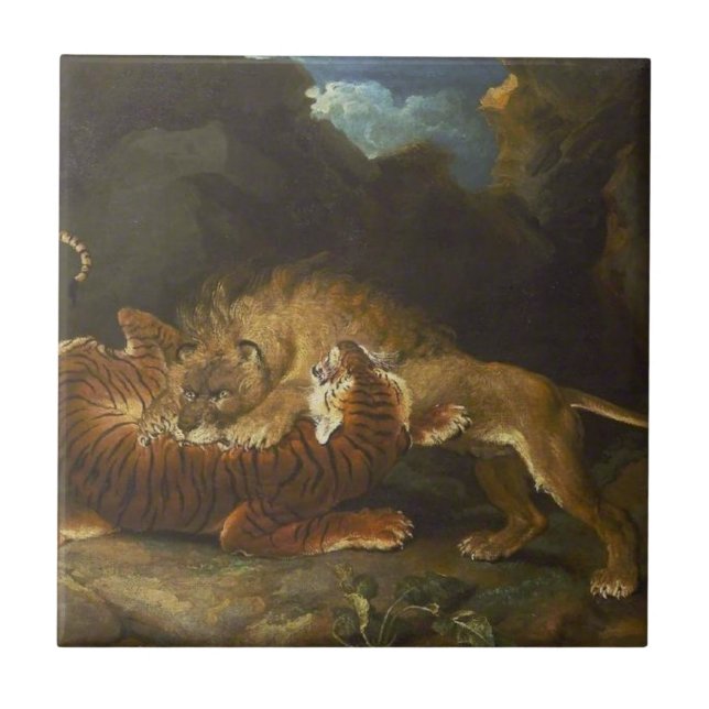 Fight Between a Lion and a Tiger (by James Ward) Ceramic Tile (Front)
