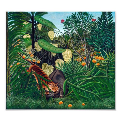 Fight between a Tiger and a Buffalo  H Rousseau  Photo Print
