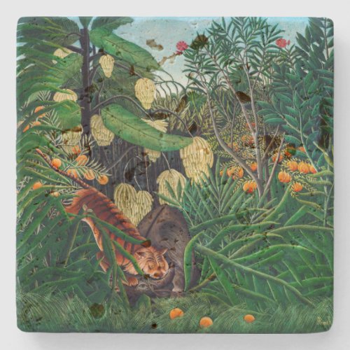 Fight between a Tiger and a Buffalo  H Rousseau  Stone Coaster