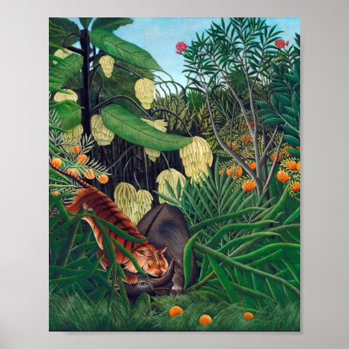 Fight Between A Tiger And A Buffalo Henri Rousseau Poster