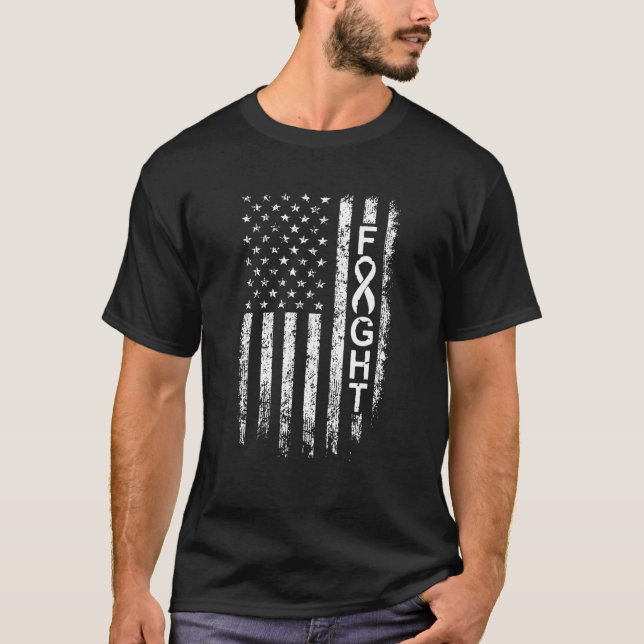 Fight Brain Cancer Awareness Ribbon American Flag T-Shirt (Front)