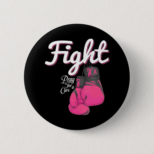 Fight Breast Cancer Awareness Pink Boxing Glove Button (Front)