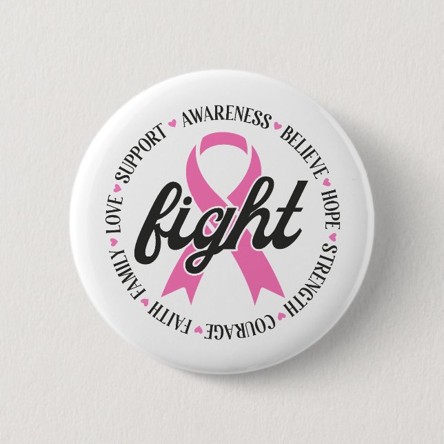 Fight Breast Cancer Pink Ribbon Awareness Button (Front)