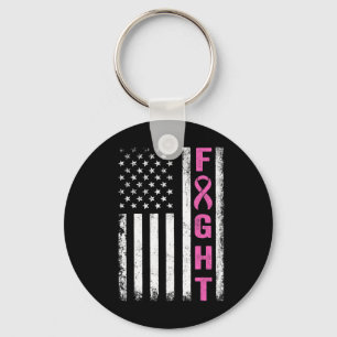 Fight Breast Survivor American Flag Breast Cancer  Keychain