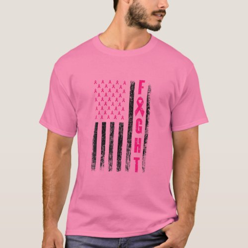 Fight Breast Survivor American Flag Breast Cancer T_Shirt