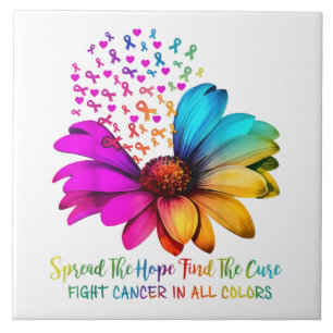 Fight Cancer in All and Every Color Ribbons Flower Ceramic Tile