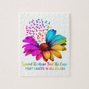 Fight Cancer in All and Every Color Ribbons Flower Jigsaw Puzzle