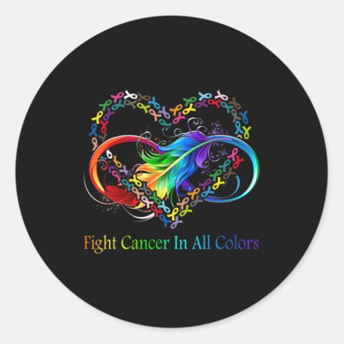 Fight Cancer in All Color Fight Cancer Feather Rib Classic Round Sticker