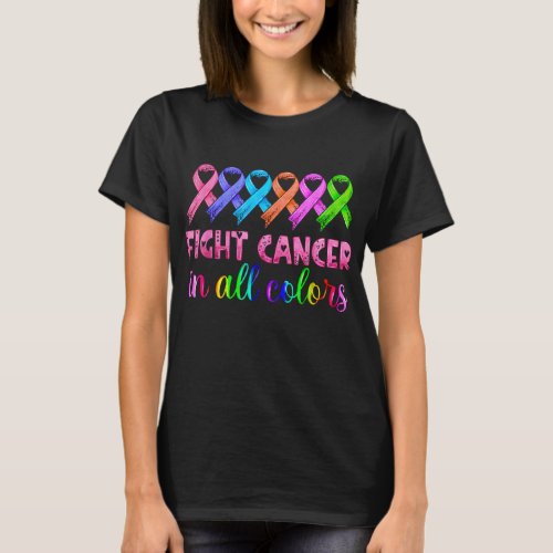 Fight Cancer In All Color Fight Cancer Feather Rib T_Shirt