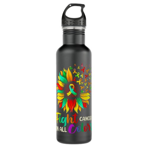 Fight Cancer In All Color Sunflower Breast Cancer  Stainless Steel Water Bottle