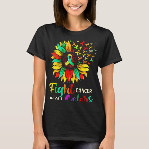 Fight Cancer In All Color Sunflower Breast Cancer  T_Shirt