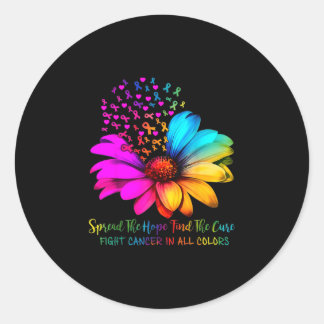 Fight cancer in and every color ribbons flower classic round sticker