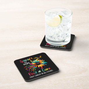 Fight Cancer in Spread-Hope Find A Cure Sunflower Beverage Coaster