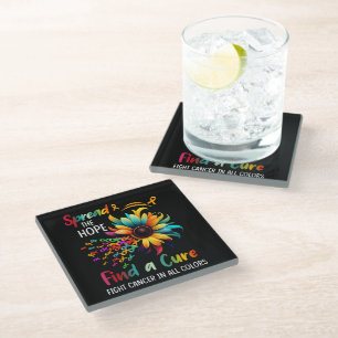 Fight Cancer in Spread-Hope Find A Cure Sunflower Glass Coaster