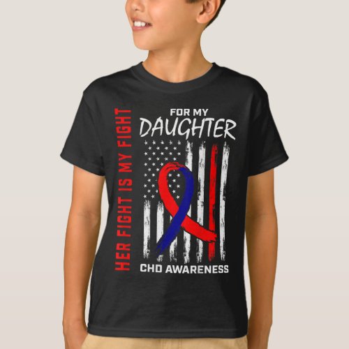 Fight Chd Awareness Daughter American Flag Back Gr T_Shirt