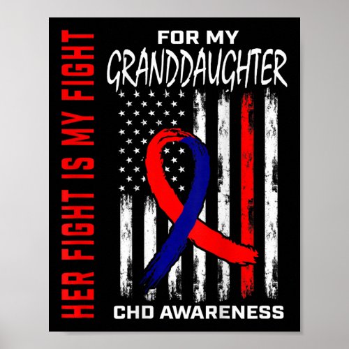 Fight Chd Awareness Granddaughter Usa Flag Back Gr Poster