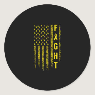 Fight Childhood American Flag Cancer Awareness Classic Round Sticker