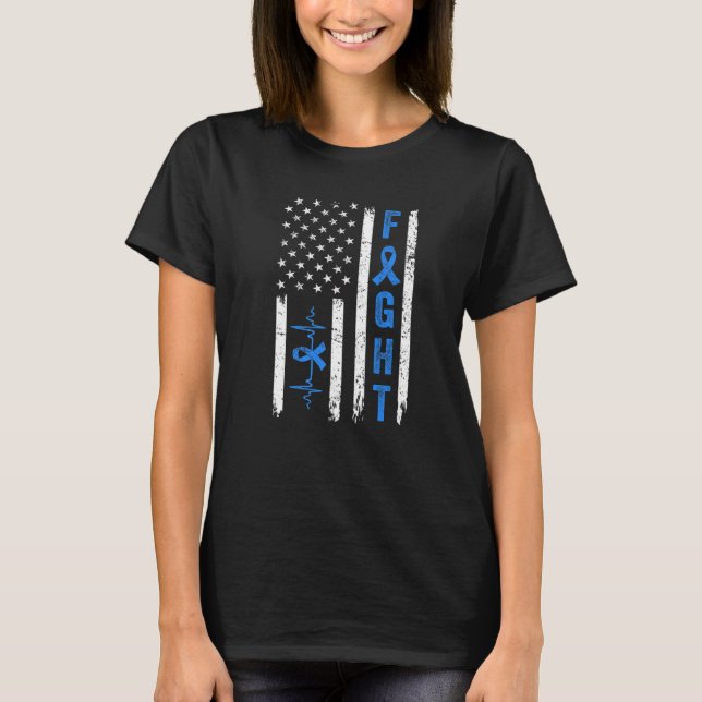 Fight Diabetes Awareness Blue Ribbon American USA  T-Shirt (Front)