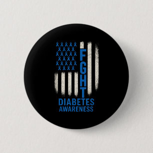 Fight Diabetes Awareness - Usa Flag Support  Button
