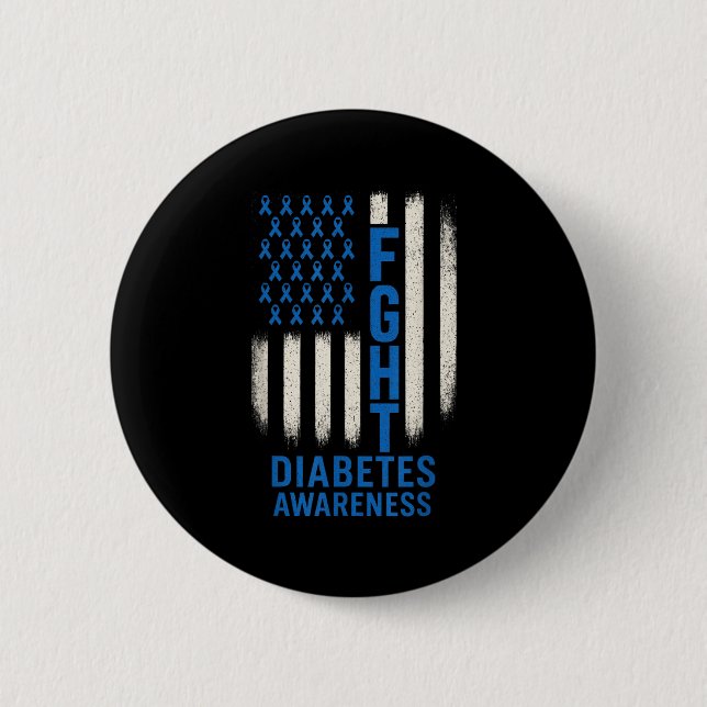 Fight Diabetes Awareness - Usa Flag Support  Button (Front)