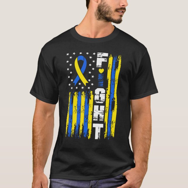 Fight Down Syndrome Awareness Patriotic USA Americ T-Shirt (Front)