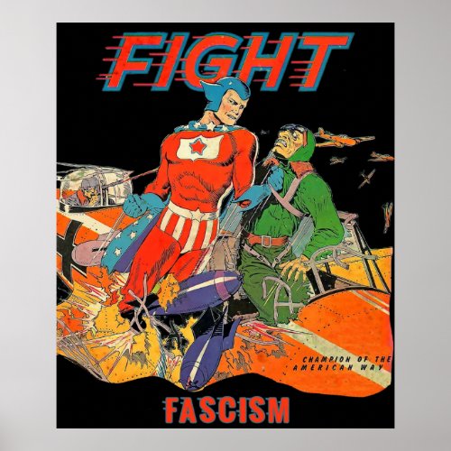 Fight Fascism Comic Book Super Hero Design Poster