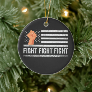 Fight Fight Fight Trump American Flag Patriotic Ceramic Ornament