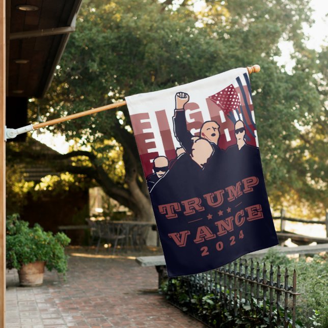 FIGHT FIGHT FIGHT Trump Vance 2024 House Flag (In SItu)