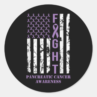 Fight Flag Purple Ribbon Support Pancreatic Cancer Classic Round Sticker