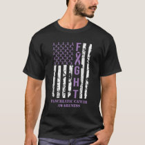 Fight Flag Purple Ribbon Support Pancreatic Cancer T-Shirt