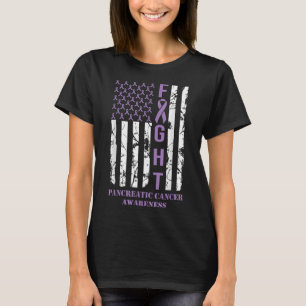 Fight Flag Purple Ribbon Support Pancreatic Cancer T-Shirt