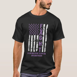 Fight Flag Purple Ribbon Support Pancreatic Cancer T-Shirt